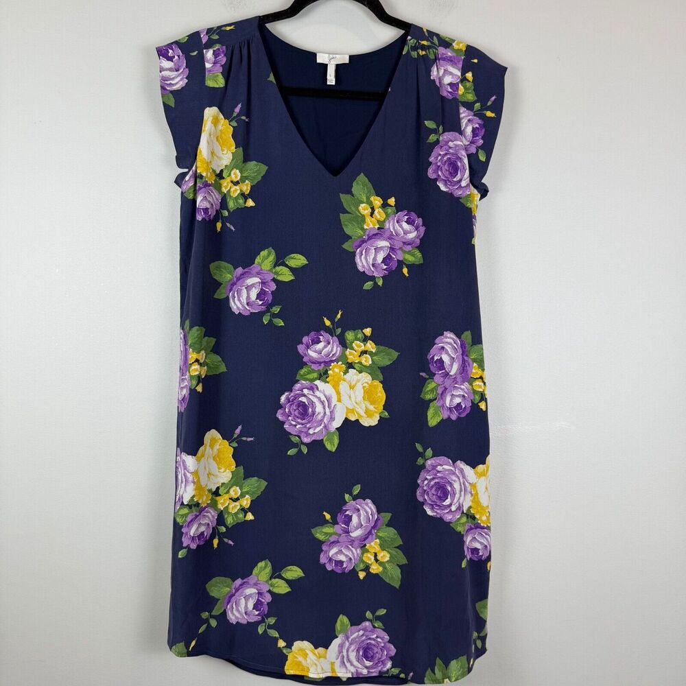 Joie 100% Silk Dress Women Small Navy Blue Floral V-Neck Boho Bloomcore Cottage